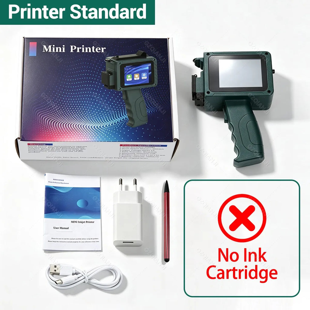 Bluetooth Handheld Mini Inkjet Printer 12.7mm – 24 Languages Portable Inkjet Printer PRIMED Printer Standard 100V-240V US Plug
