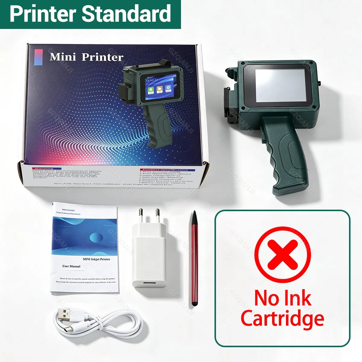 Bluetooth Handheld Mini Inkjet Printer 12.7mm – 24 Languages Portable Inkjet Printer PRIMED Printer Standard 100V-240V US Plug