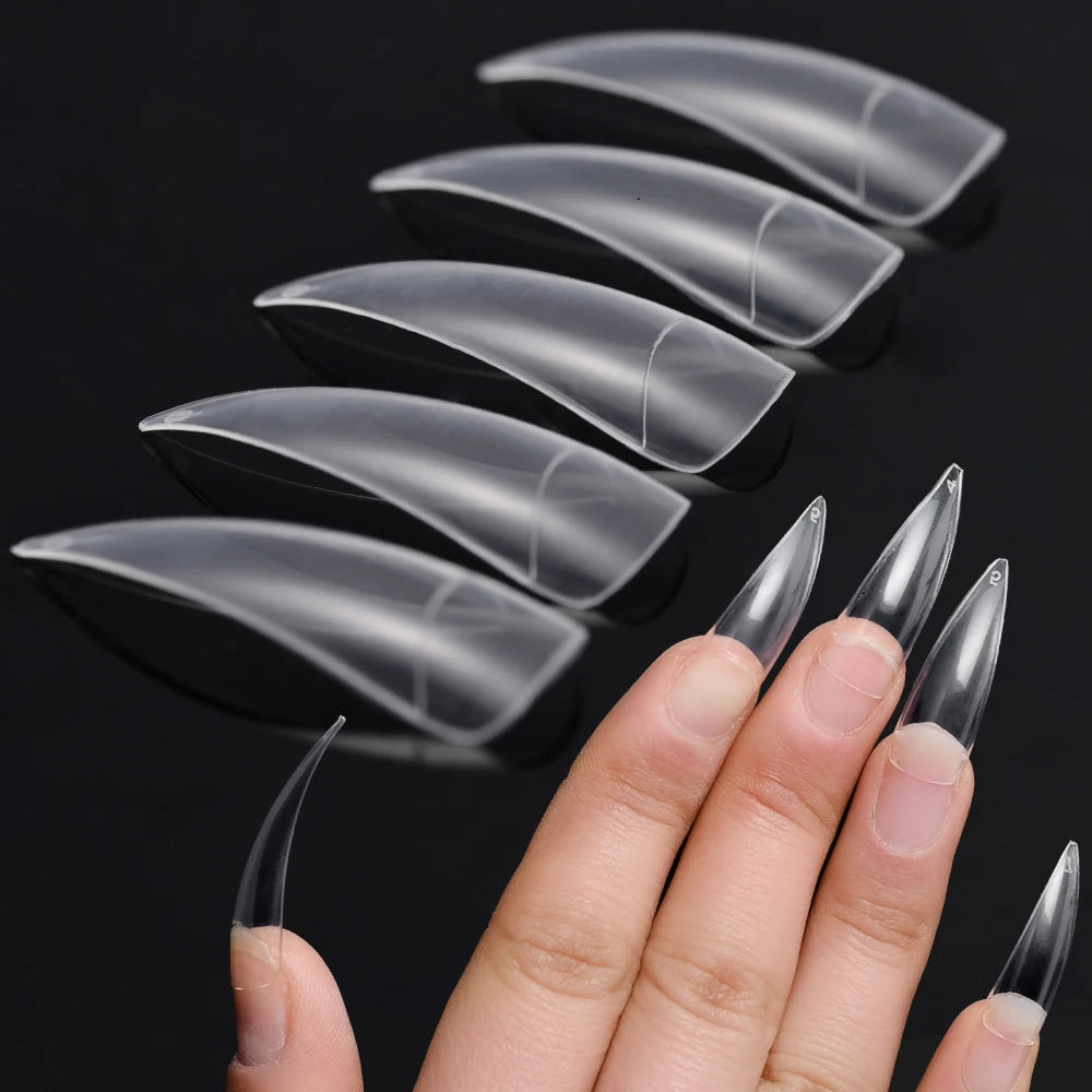 600pcs Stiletto Claw False Nail Tips Clear & Natural | Sizes 0–9