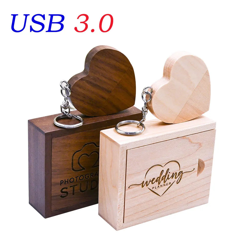 Wooden Heart USB 3.0 Flash Drive | Custom Logo Wedding Gift Custom USB Flash Drive PRIMED