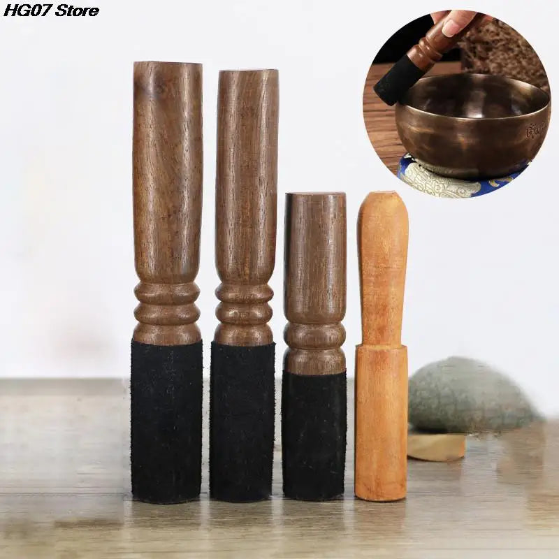 Tibetan Singing Bowl Leather Mallet – Handmade Peach Wood