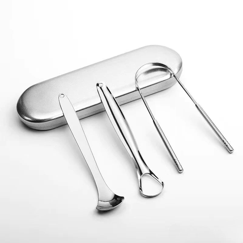 Stainless Steel Tongue Scraper Set with Case | Fresh Breath
