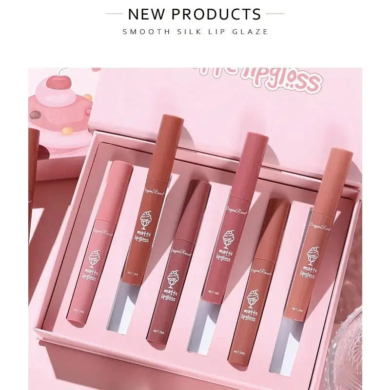 Dragon Ranee 6-Color Velvet Matte Lip Gloss Set | Long-Lasting Matte Lip Gloss Set PRIMED