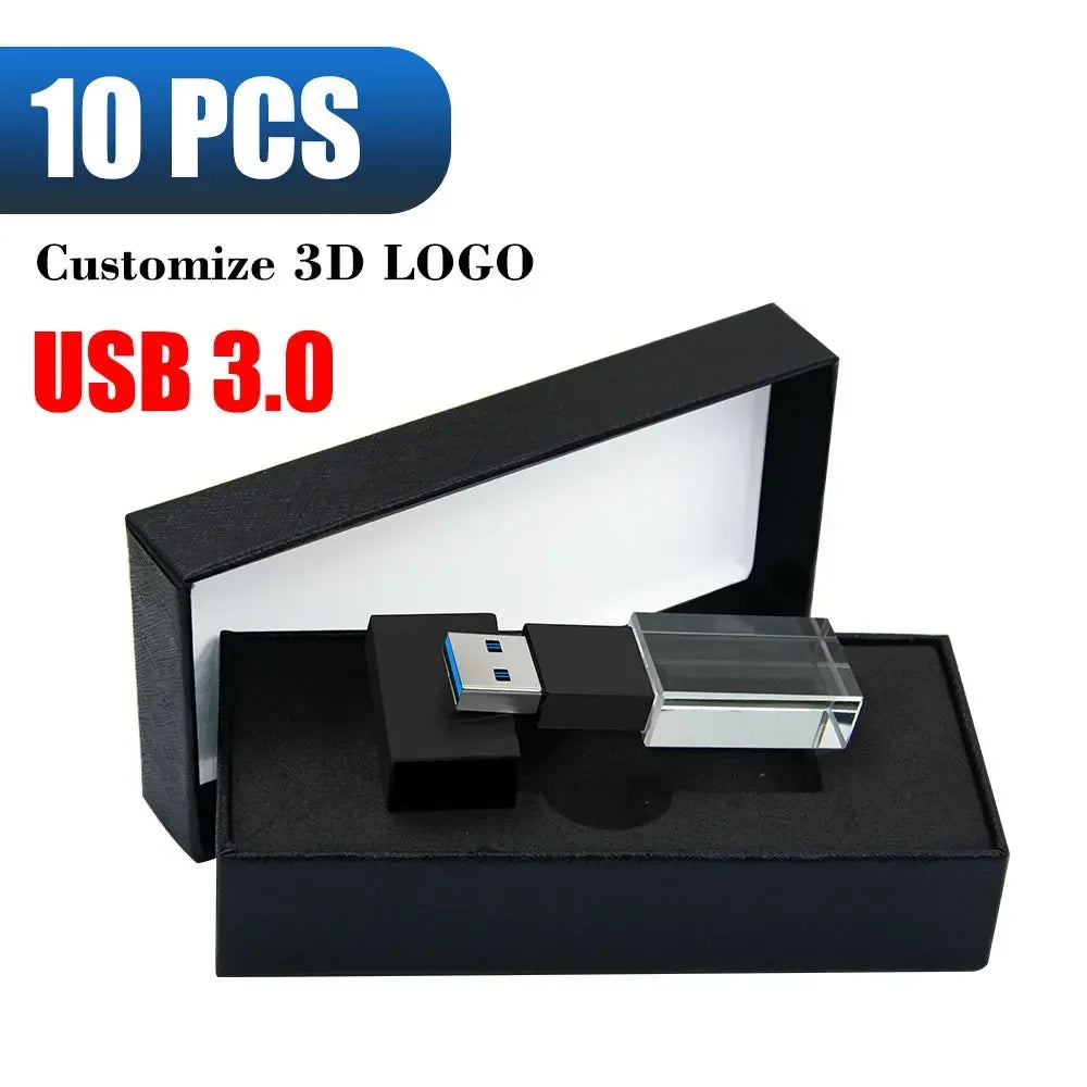 10-Pack Crystal USB 3.0 Flash Drive 8–128GB | Custom Logo USB Flash Drive PRIMED 8GBX10PCS black with box