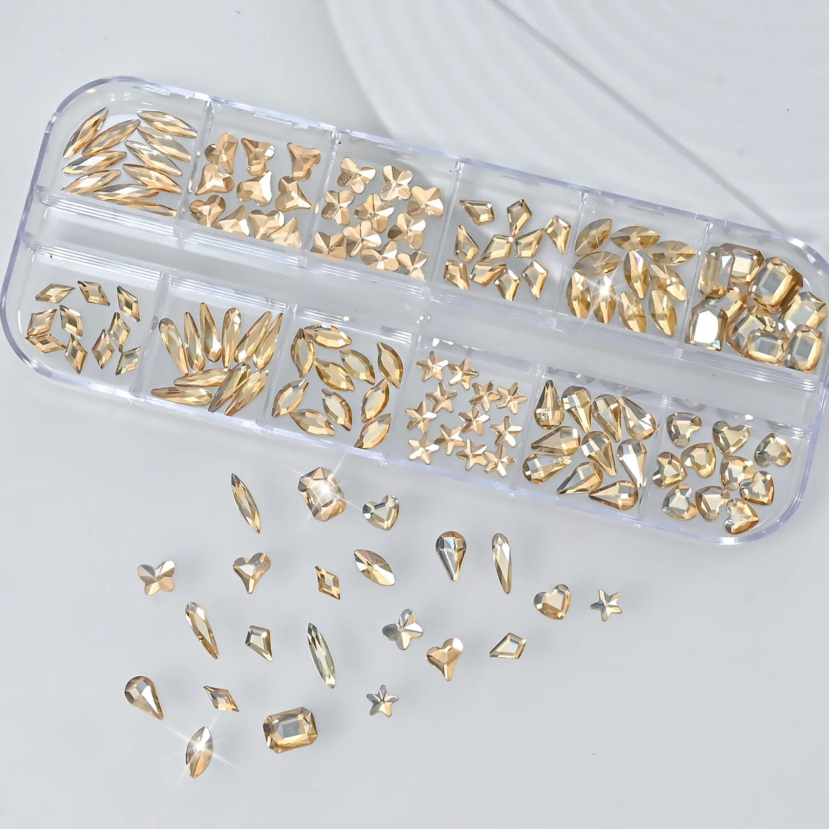 Champagne Gold Nail Art Rhinestones 2-Box Mixed Shapes Zircon