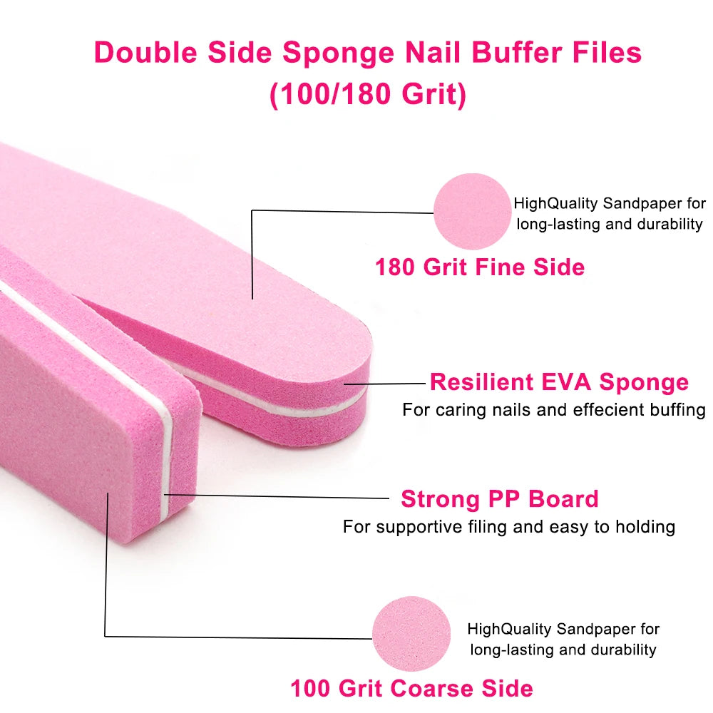 Mini Pink Sponge Nail File Buffer Block Double-Sided 5/10 Pcs Nail File Buffer PRIMED