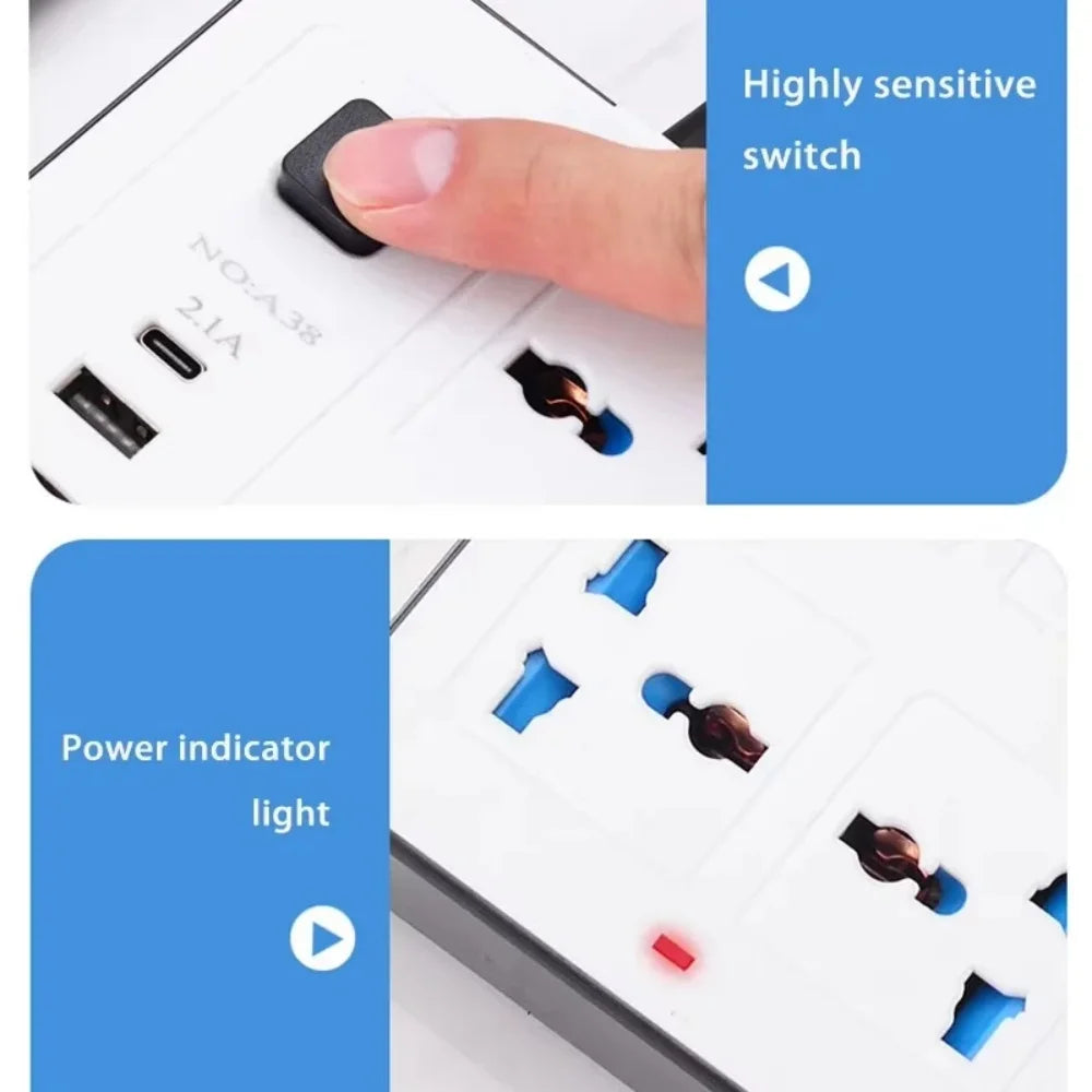 Universal Power Strip EU/US/UK | USB-C Port & 2m Cord Power Strip PRIMED