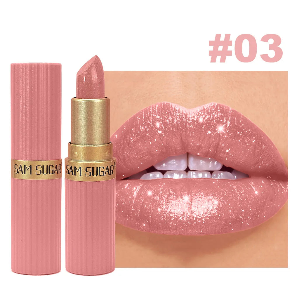 SAM SUGAR Metallic Glitter Lipstick – Shimmery Pearl Lip Gloss