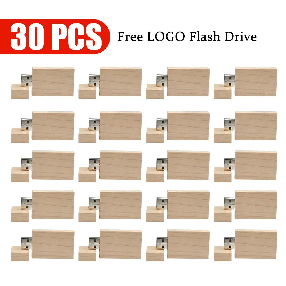 30-Pack Wooden USB Flash Drives Custom Logo 4GB–128GB USB Flash Drive PRIMED 4GB Maple wood