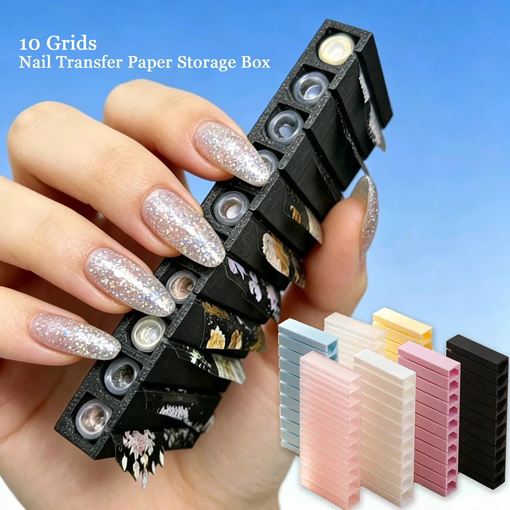 10-Grid Nail Transfer Paper Storage Box | Portable Organizer