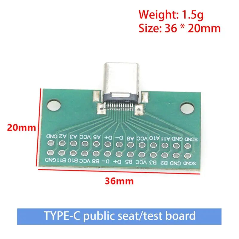 USB 3.1 Type-C Male to Female Test PCB Board Adapter 24P 2.54mm