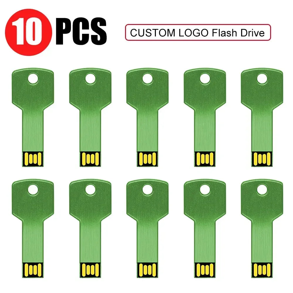 10-Pack Custom Logo Key USB 2.0 Flash Drives – 4GB to 128GB USB Flash Drive PRIMED 256M Green-10PCS