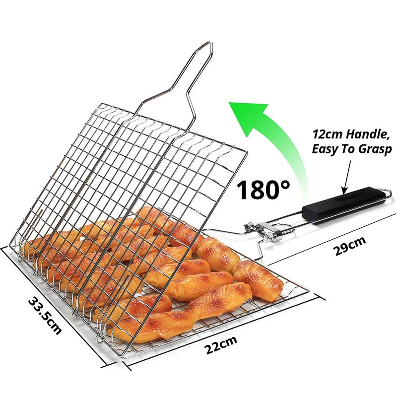 Foldable Stainless Steel BBQ Grill Basket | Fish & Steak BBQ Grill Basket PRIMED
