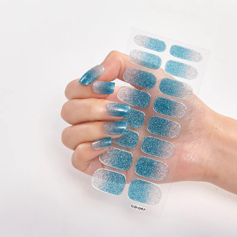 Semi-Cured Gel Nail Wraps Full Cover Stickers – 16pc Set