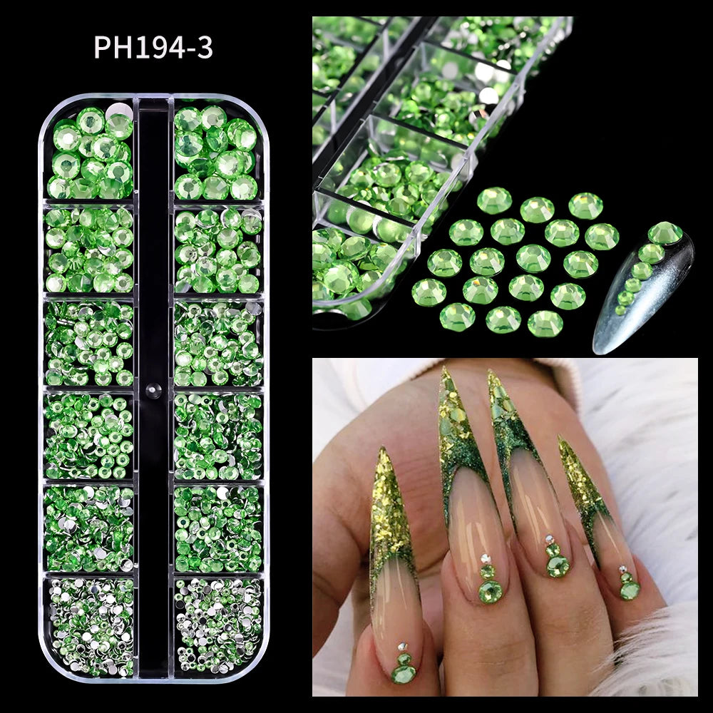 12-Grid 3D Crystal Nail Rhinestones – Mixed Size Gem Set Nail Art Rhinestones PRIMED 15