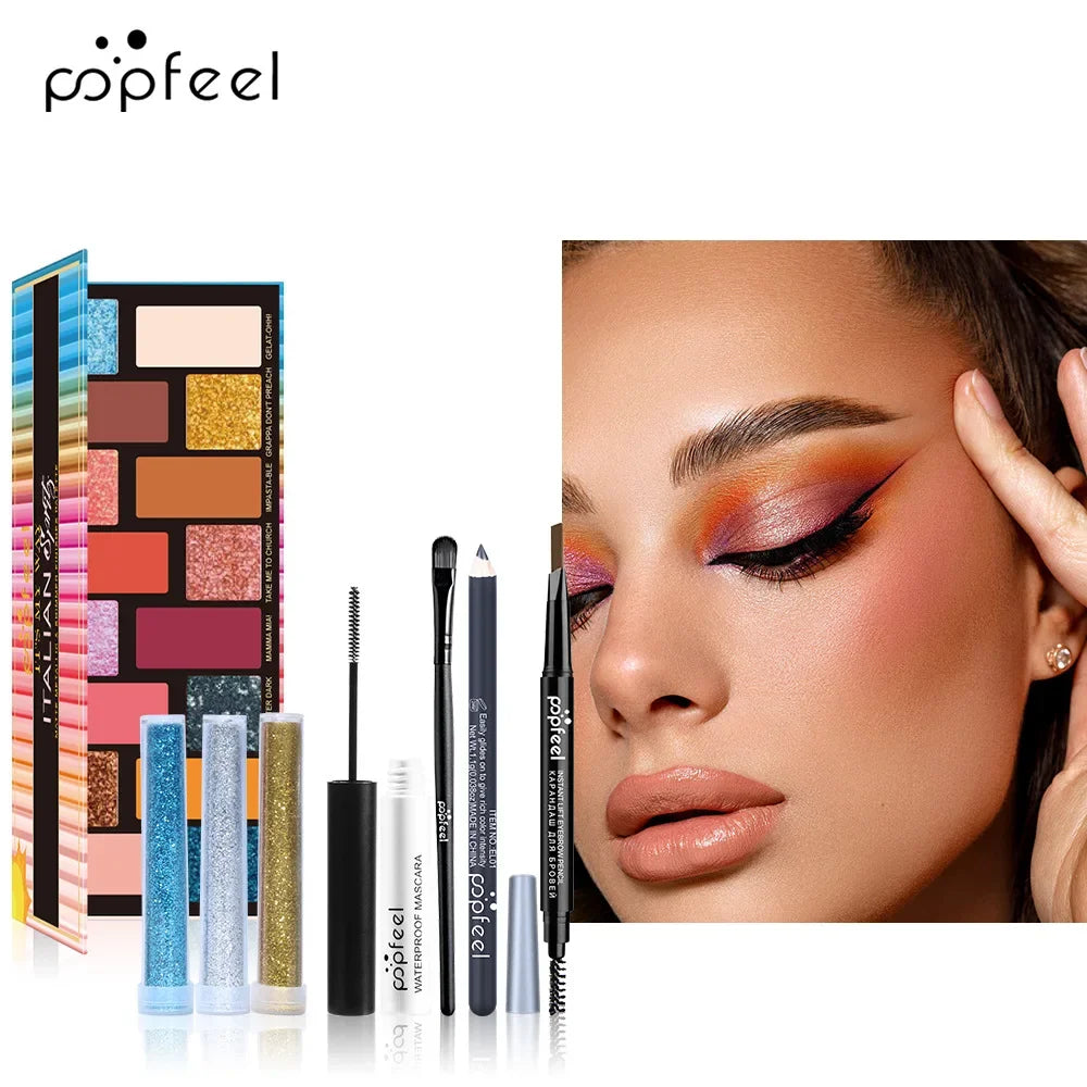 Popfeel All-in-One Makeup Kit – Eyeshadow, Lipstick & Contour Makeup Gift Set PRIMED