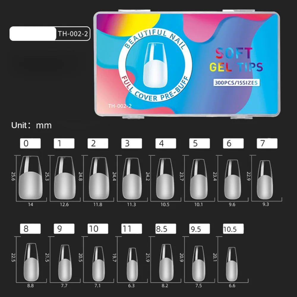 300pcs Short Almond Soft Gel Nail Tips | 15 Sizes Full Cover