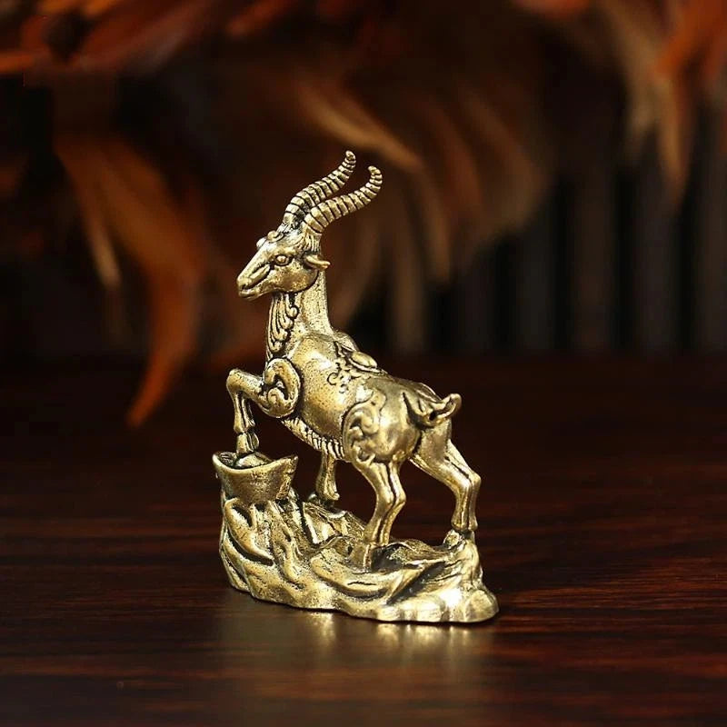 Vintage Feng Shui Brass Goat Figurine – Lucky Zodiac Ornament