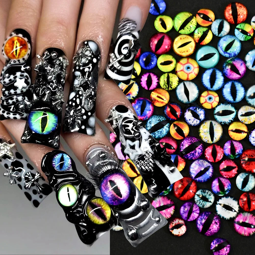 3D Cat Eye Nail Charms – Devil Eye Rhinestones 10–100Pcs Y2K Nail Art Rhinestones PRIMED