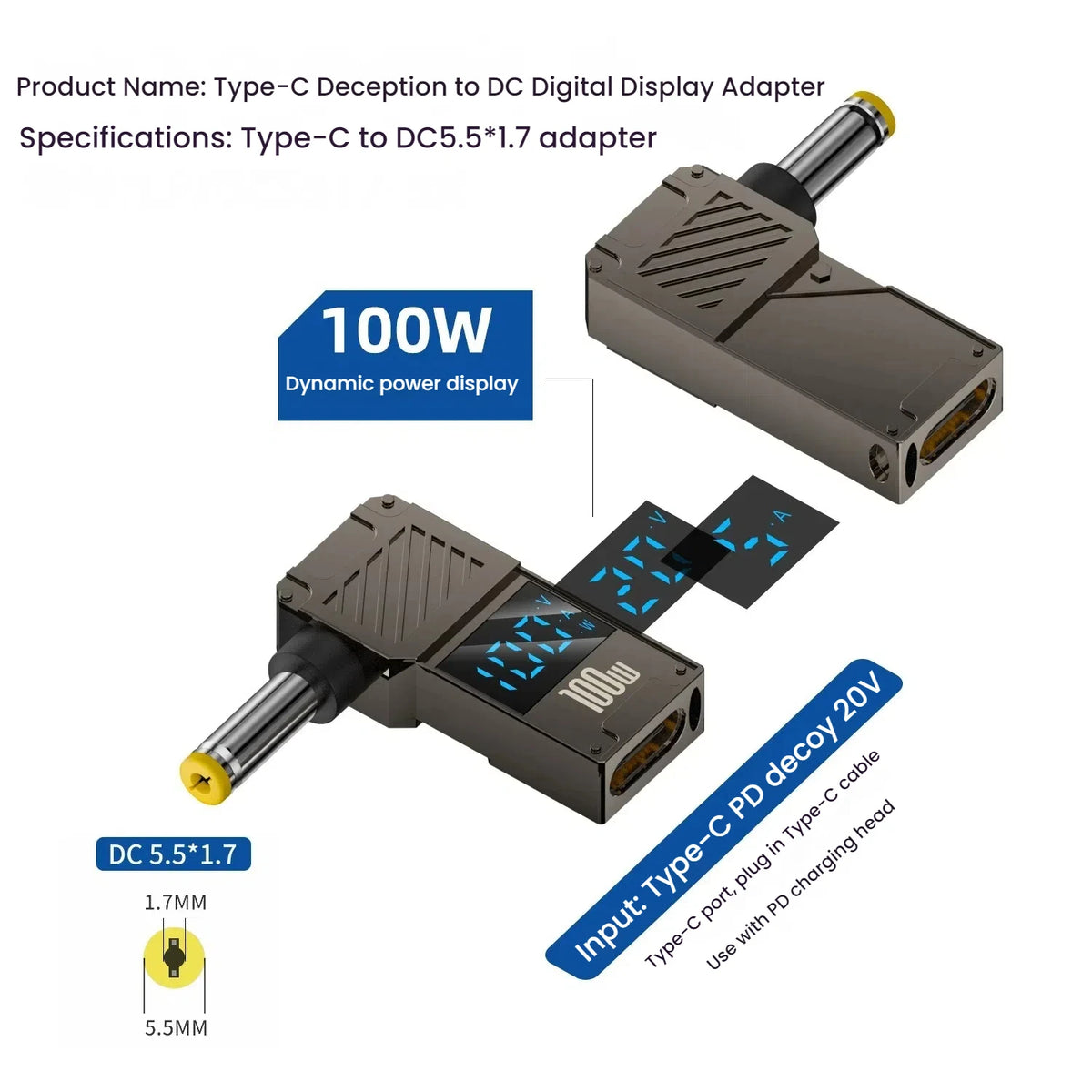 TISHRIC 100W USB-C to DC Laptop Charger Adapter – HP Dell Lenovo