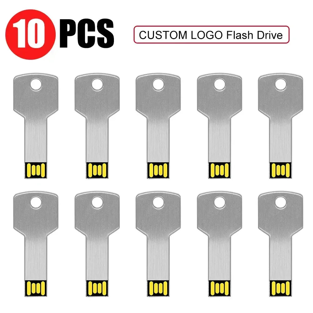 10-Pack Custom Logo Key USB 2.0 Flash Drives – 4GB to 128GB USB Flash Drive PRIMED 4GB Silver-10PCS