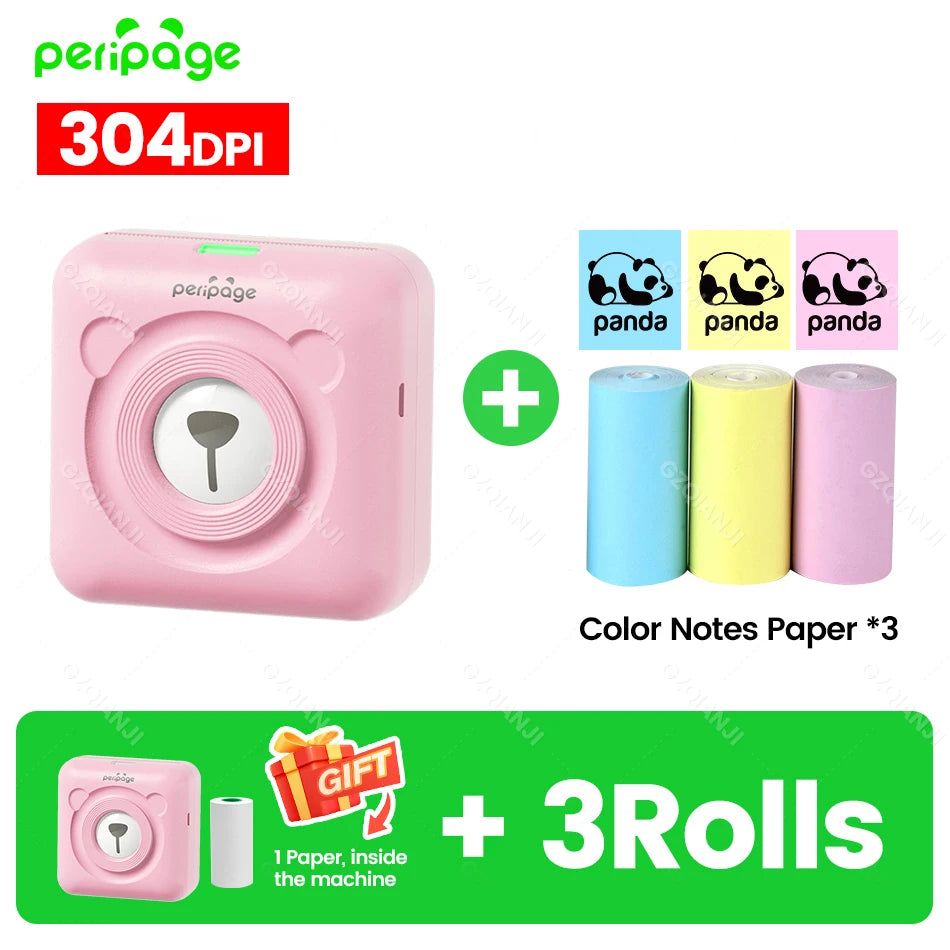Peripage A6 58mm Mini Bluetooth Thermal Label Printer 300DPI Bluetooth Thermal Printer PRIMED 304PK 3Color