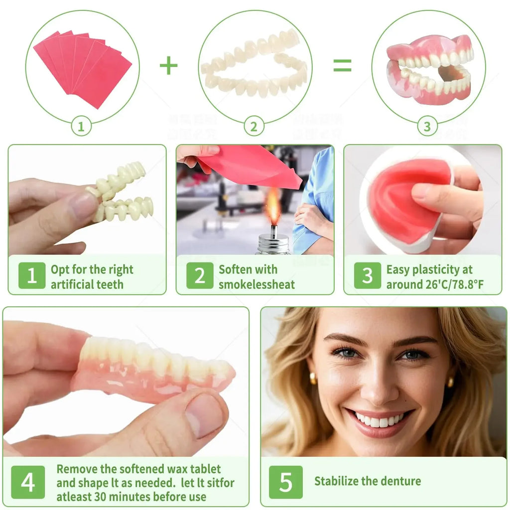 Snap-On Silicone False Teeth | Full Denture Set for Men & Women