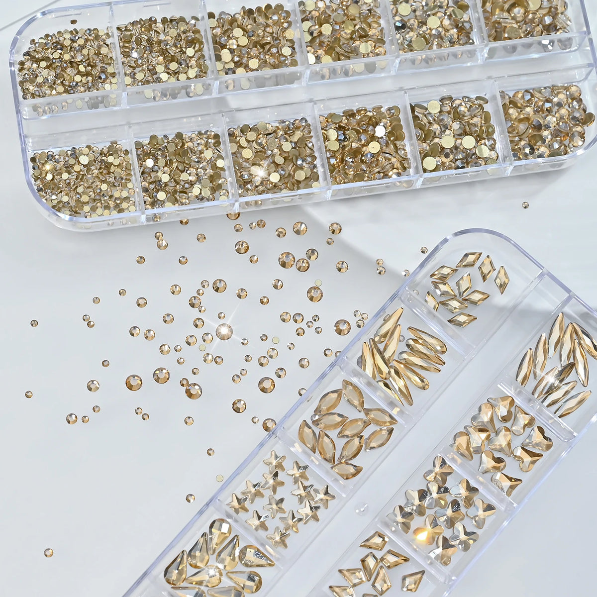 Champagne Gold Nail Art Rhinestones 2-Box Mixed Shapes Zircon
