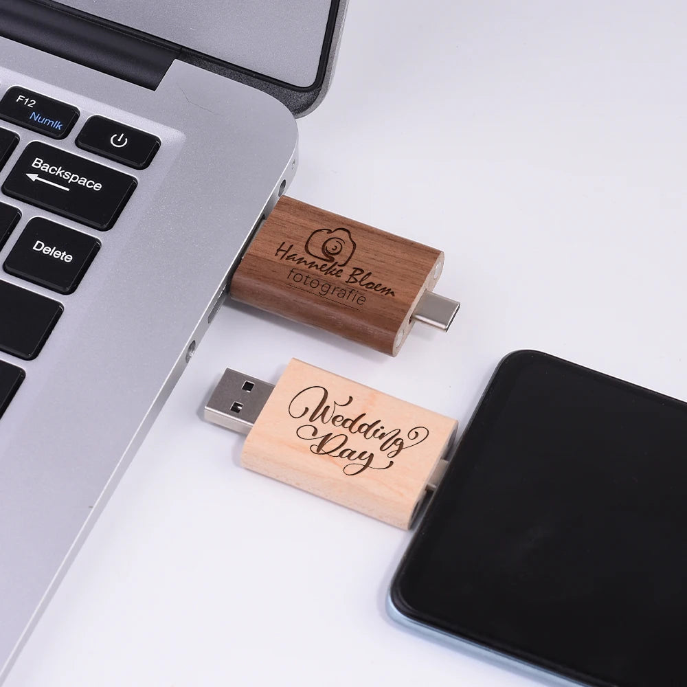 Wooden USB Flash Drive Type-C Custom Logo 16–128GB | JASTER USB Flash Drive PRIMED