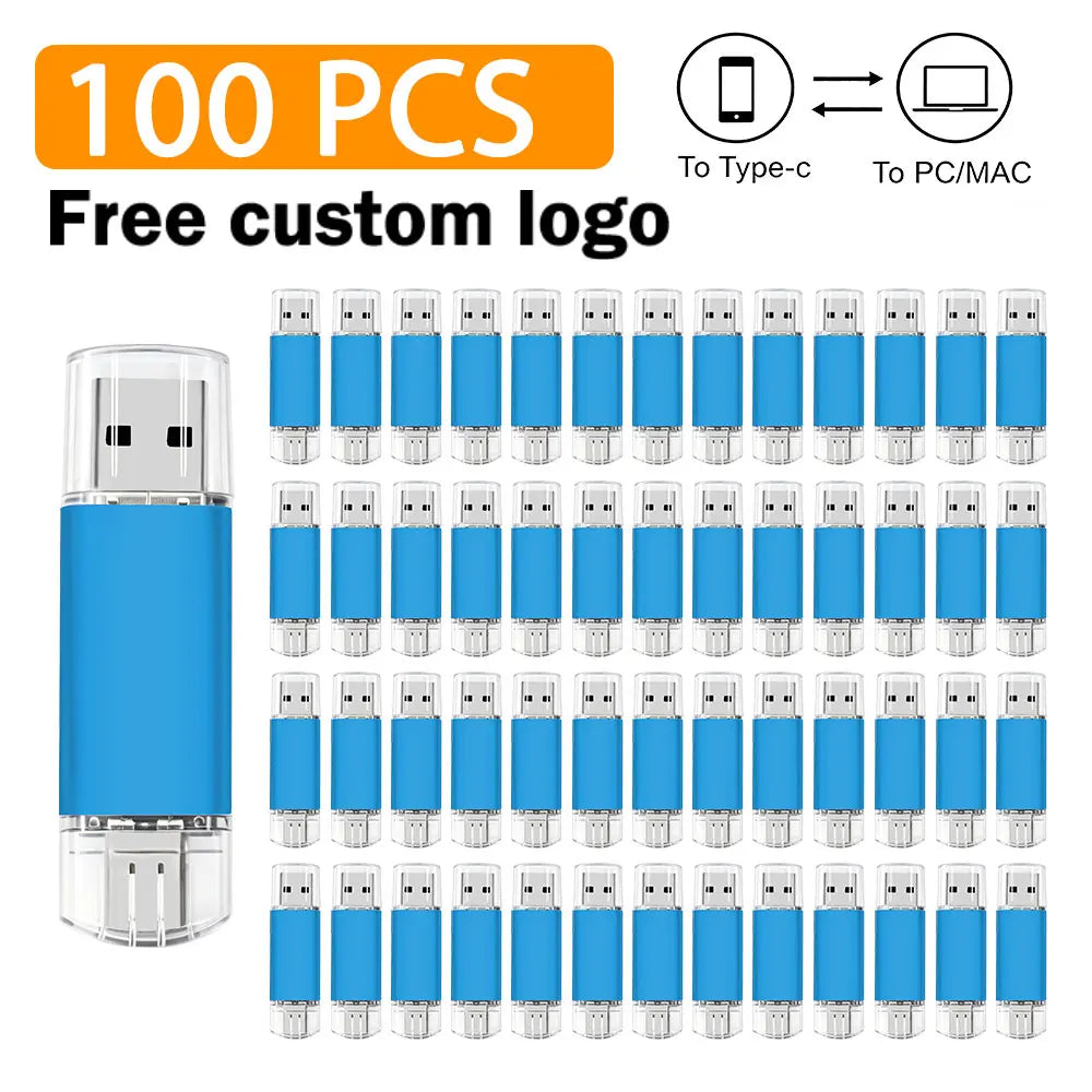 Type-C USB Flash Drive Bulk Custom Logo | 8–64GB 10/50/100 Pcs USB Flash Drive PRIMED 4GB Light blue x100