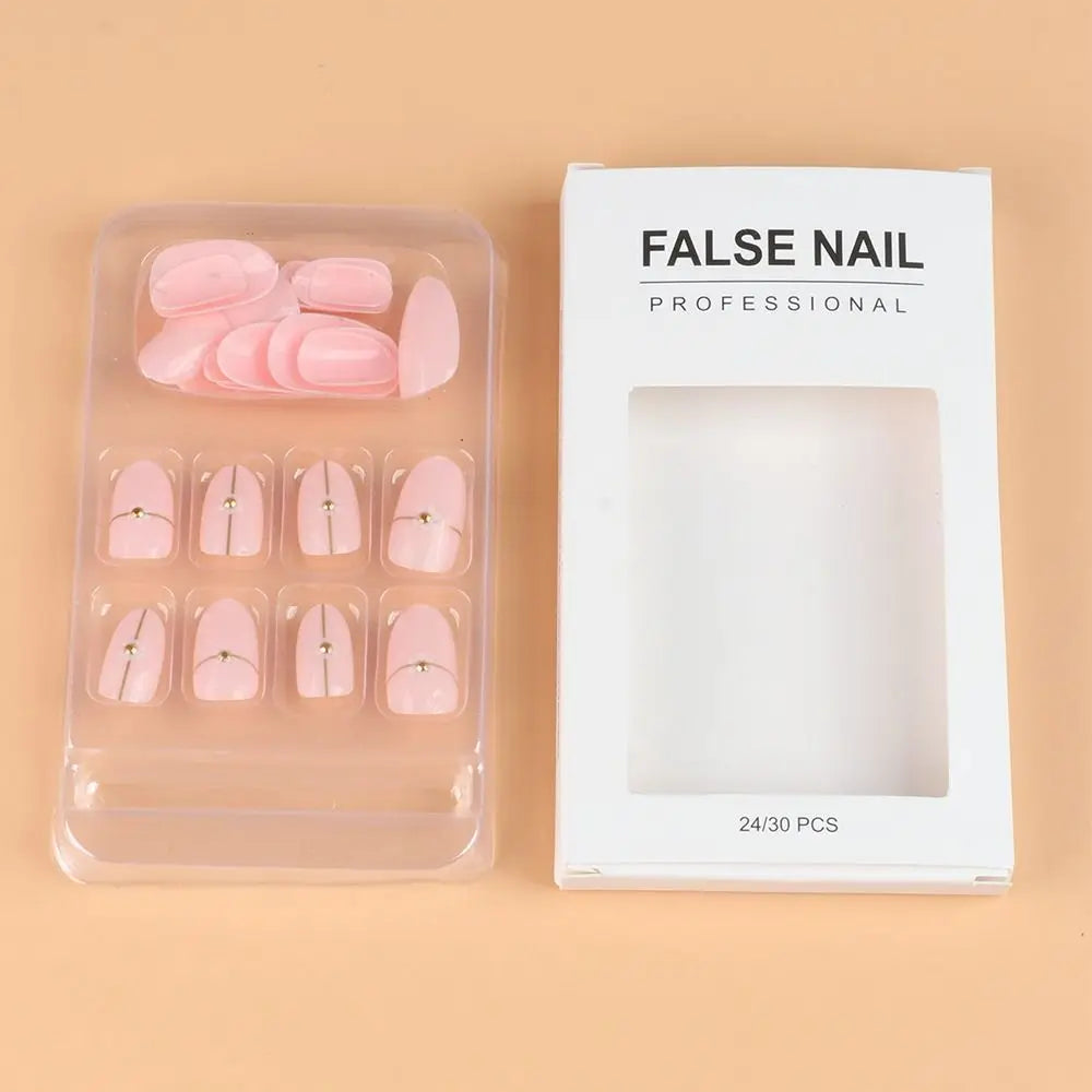 Long Almond Press On Nails Floral Glitter French Tips 24 Pcs
