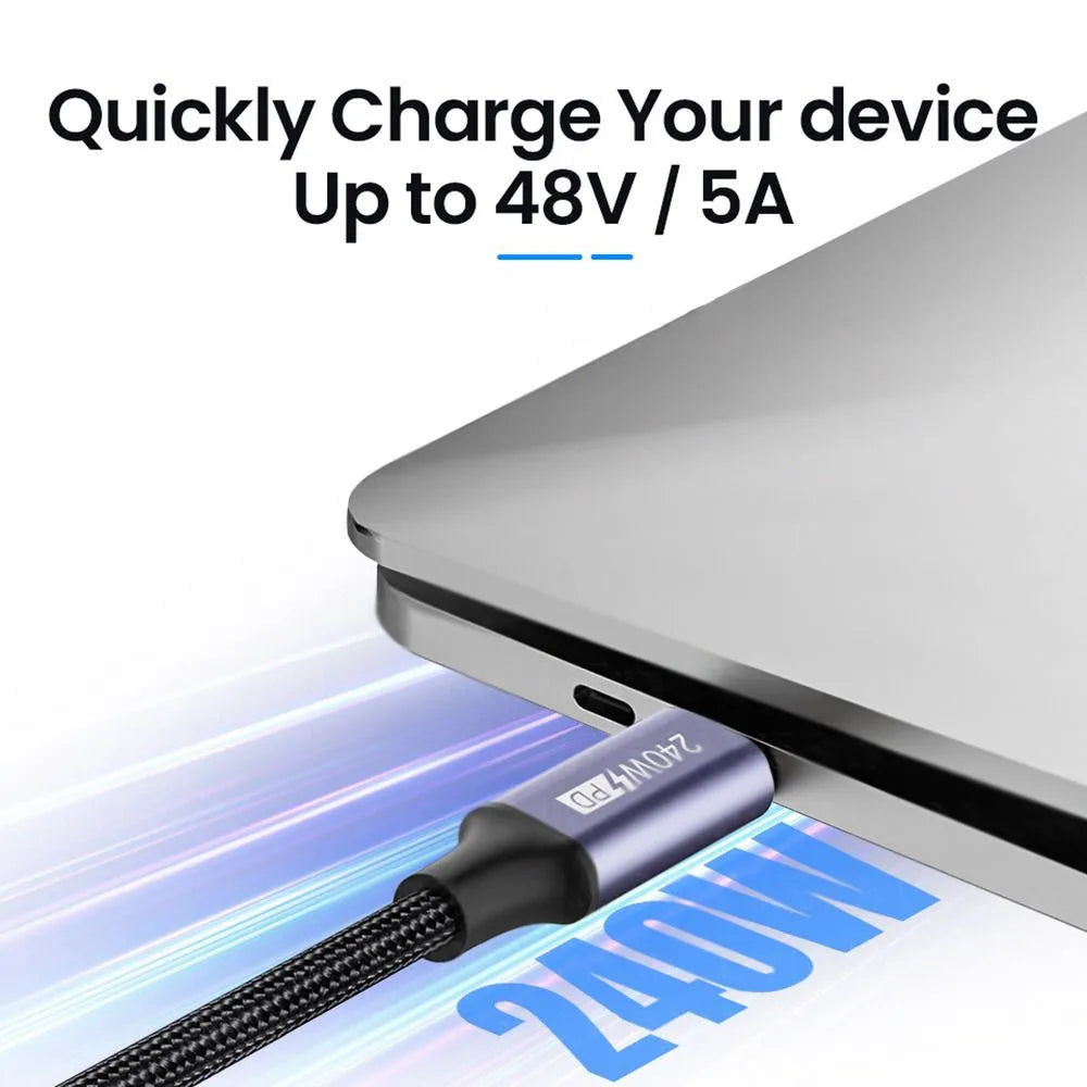 USB-C 90° Elbow PD Fast Charging Cable 240W 5A Nylon Braided USB-C Charging Cable PRIMED