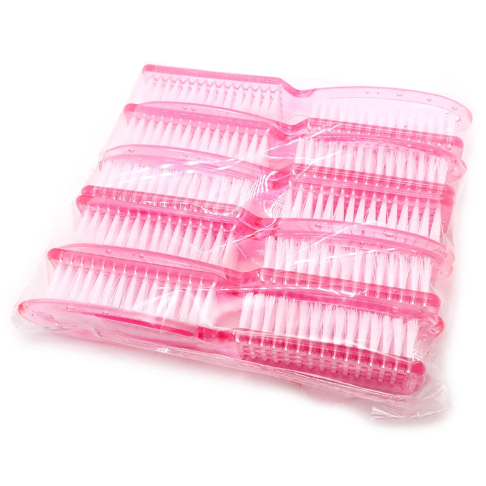 Transparent Pink Nail Brushes Ergonomic Handle | 2/5/10 Pack