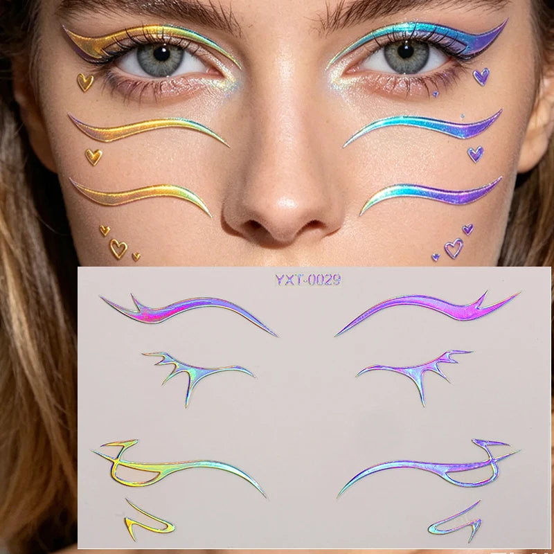 Holographic Laser Eyeliner Stickers – Waterproof Face Art Decals