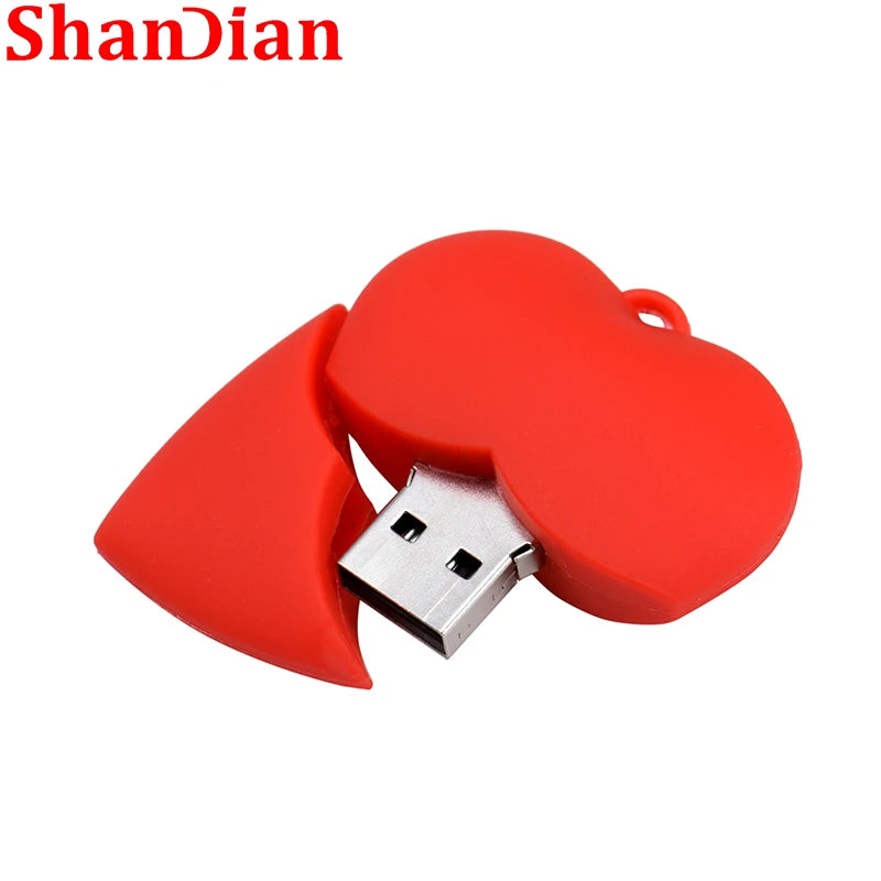 JASTER Red Heart Silicone USB Flash Drive 8GB–64GB Gift
