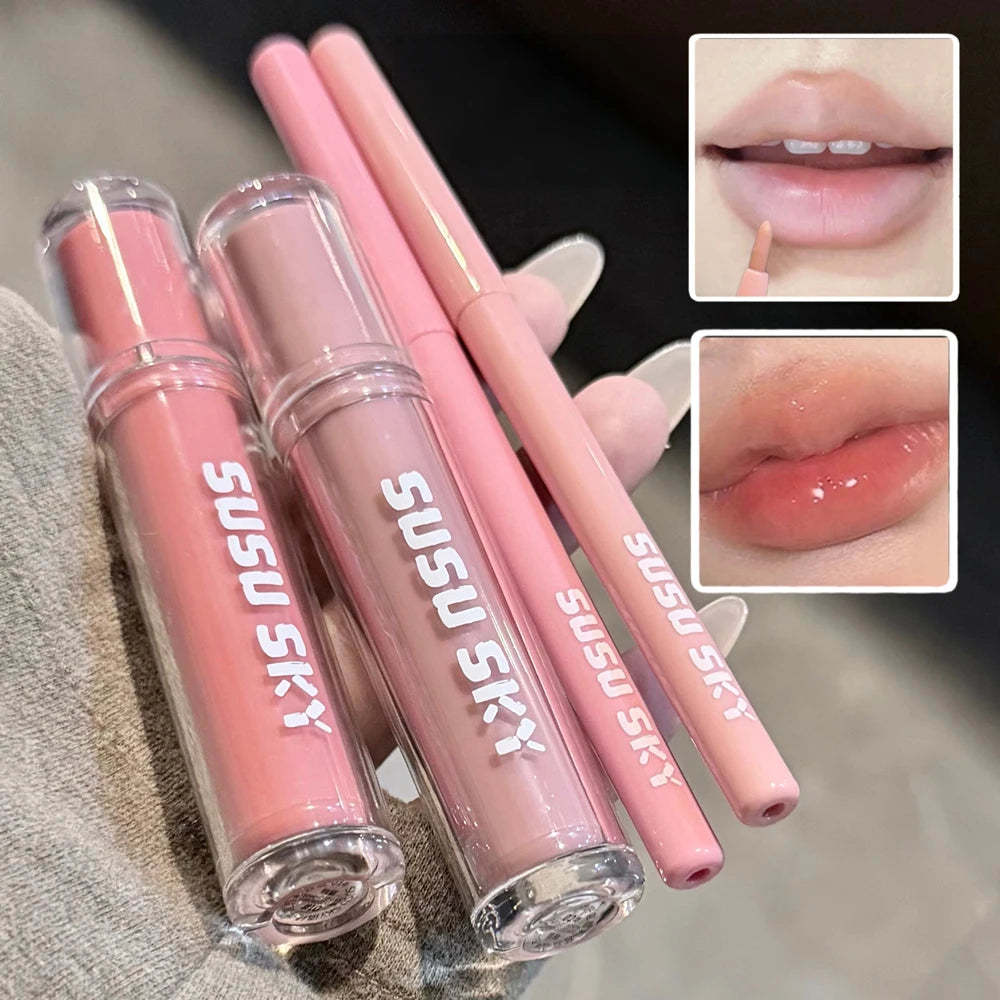 Matte Velvet Lip Gloss & Lipliner Set – 2 Pcs Nude Purple
