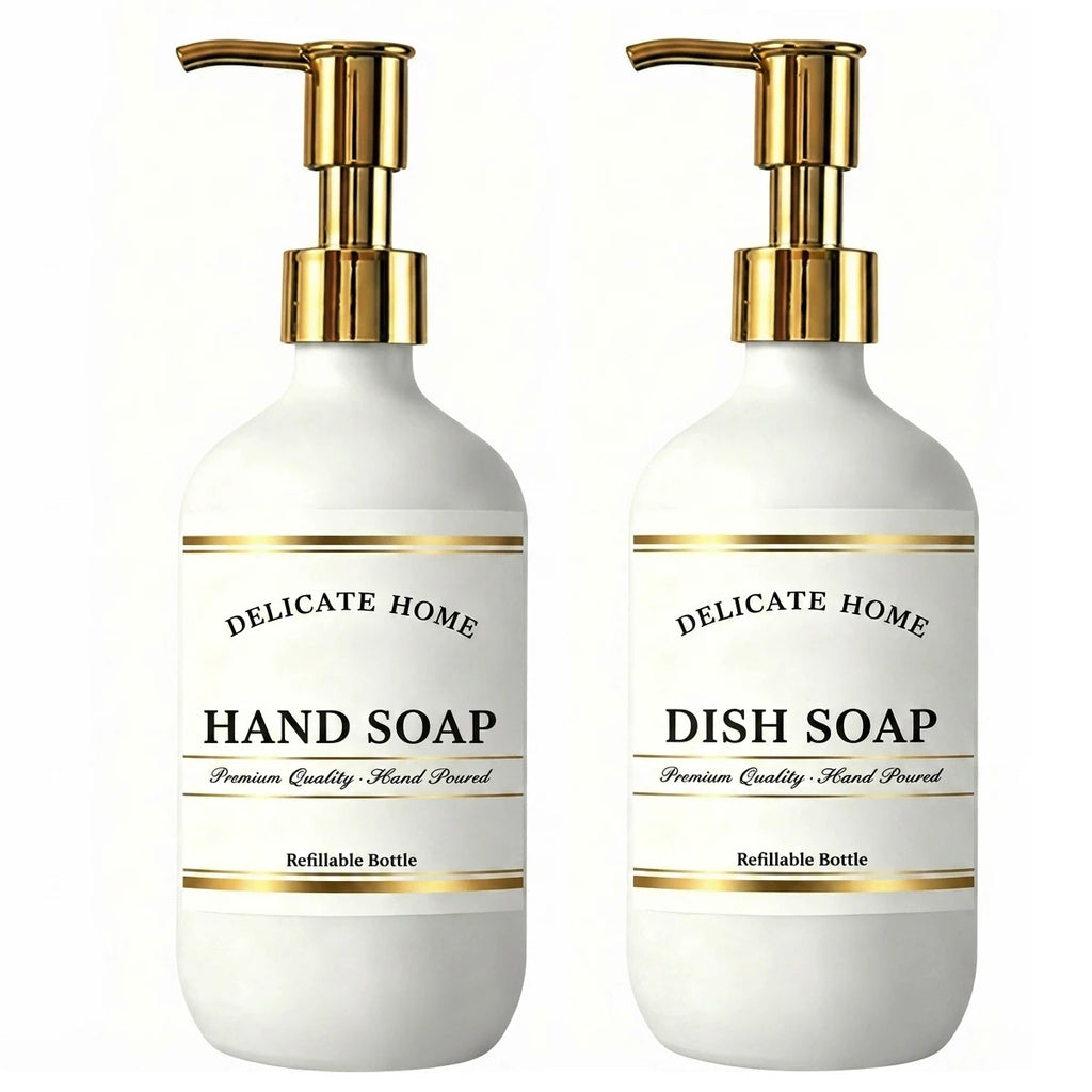 Matte White Soap Dispensers 2-Pack 500ml | Gold Pump Bottles Soap Dispenser Set PRIMED matte white