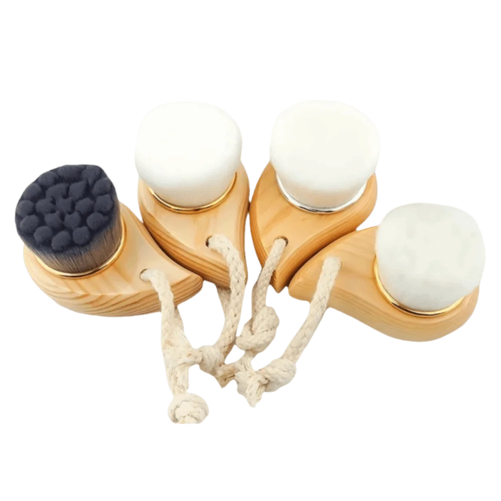 Soft Bristle Facial Cleansing Brush | Curved Wood Handle