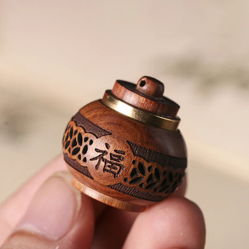 Wood Hollow Carved Aroma Diffuser Bottle Car Pendant