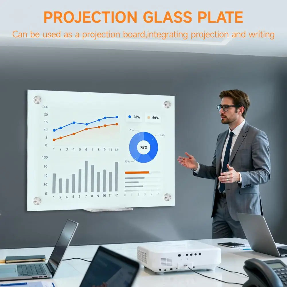 Magnetic Glass Whiteboard Frameless Dry Erase Board + Markers Glass Whiteboard PRIMED