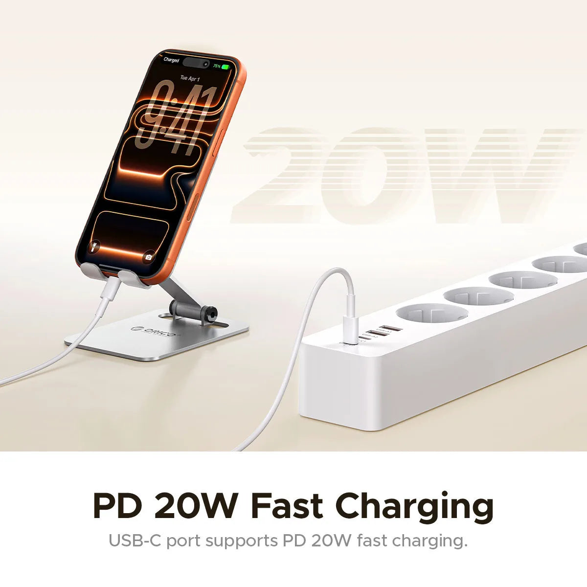 ORICO EU Power Strip 5 Outlets PD 20W USB-C Fast Charger 3M Cord Power Strip Charger PRIMED