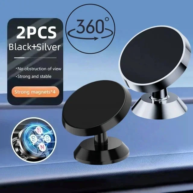 Magnetic Car Phone Holder – 360° Dashboard Mount Bracket Car Phone Mount PRIMED Black and Silver