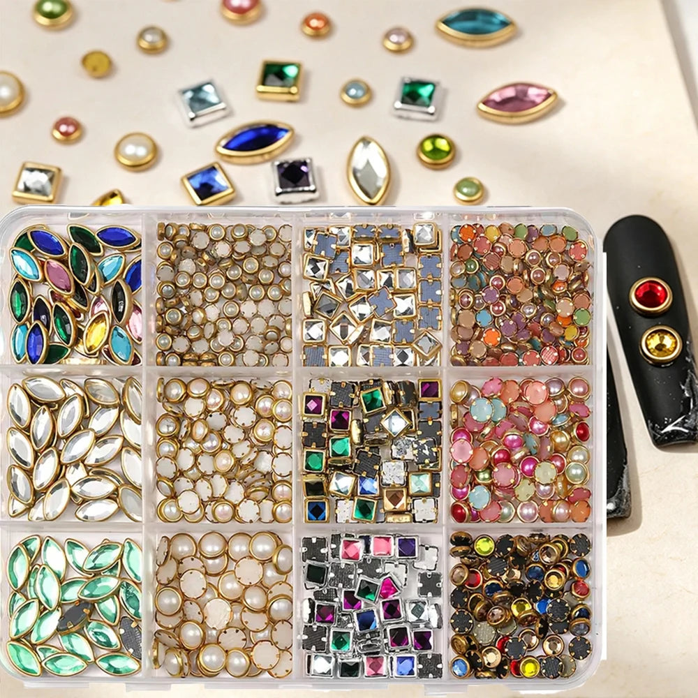 Gothic Punk Nail Rhinestones 12-Grid Gem Charms Set | MAFANAILS