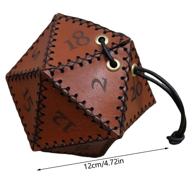 Leather Drawstring Dice Bag – D20 Polygonal Dice Pouch Dice Storage Bag PRIMED 1pcs