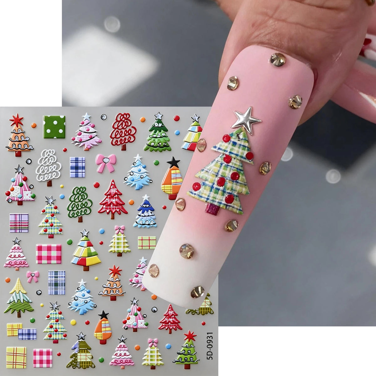 Christmas Tree Silvery Foil Nail Art Stickers – Holiday Decals