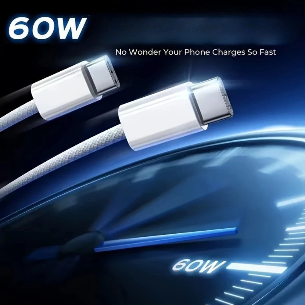 USB-C to USB-C PD 60W Fast Charging Braided Cable 6A USB-C Charging Cable PRIMED