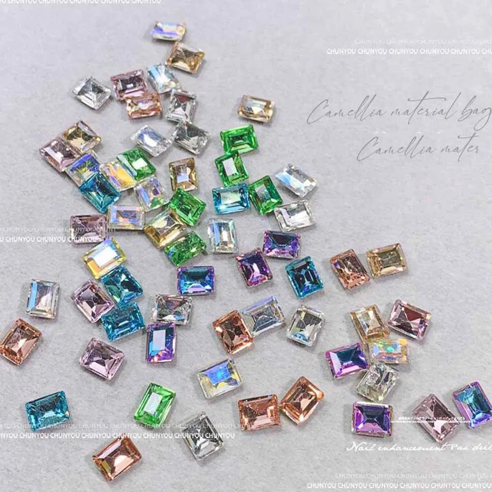 50Pcs 3D Pointed Square Nail Charms 6x8mm Rhinestone Gems Nail Art Charms PRIMED JZ86-Mix(50pcs)