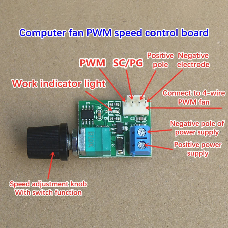DC 12V PWM Fan Speed Controller 5V 25KHz 4-Pin with Switch PWM Fan Controller PRIMED