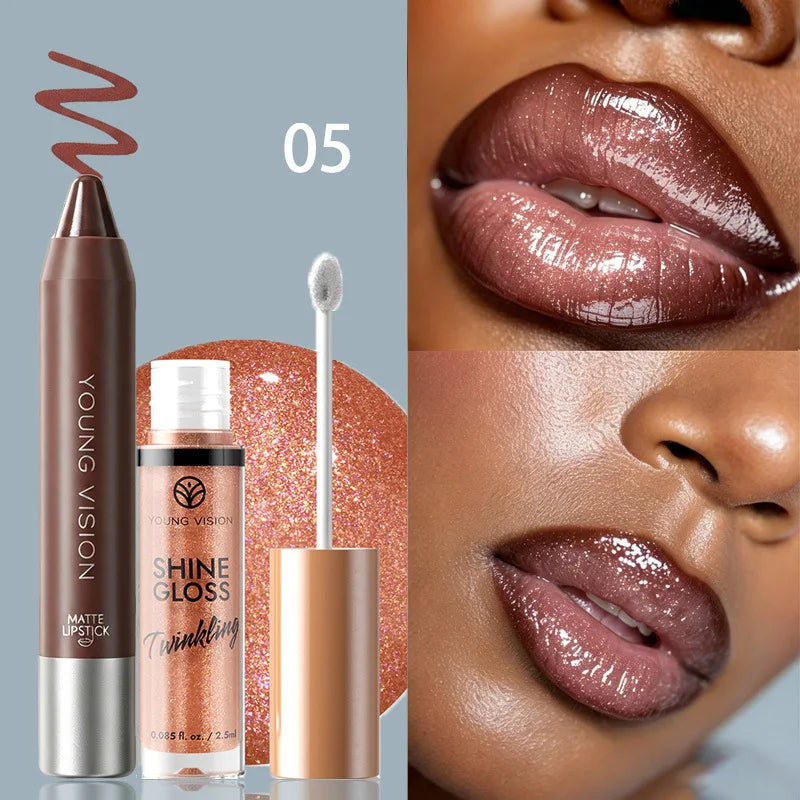 Shimmer Lip Gloss & Matte Lip Liner Set | Gradient Lip Look
