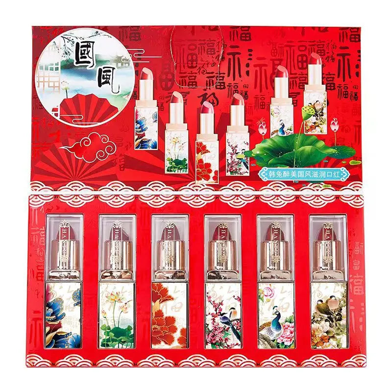 Chinese Style Lipstick Gift Set 6pcs – Moisturizing Red Lip Color Lipstick Gift Set PRIMED